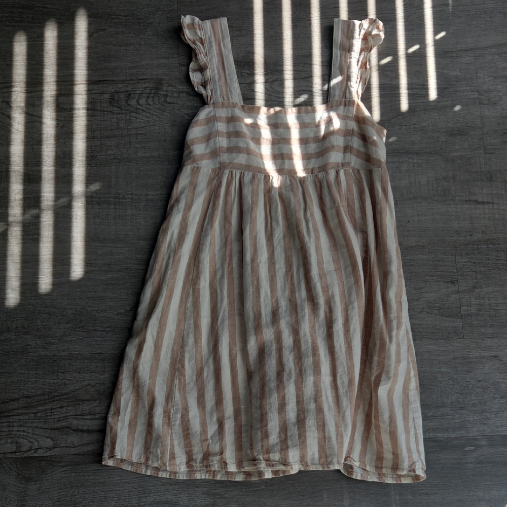 Draper James Babydoll Dress in Cream and Tan Stripes